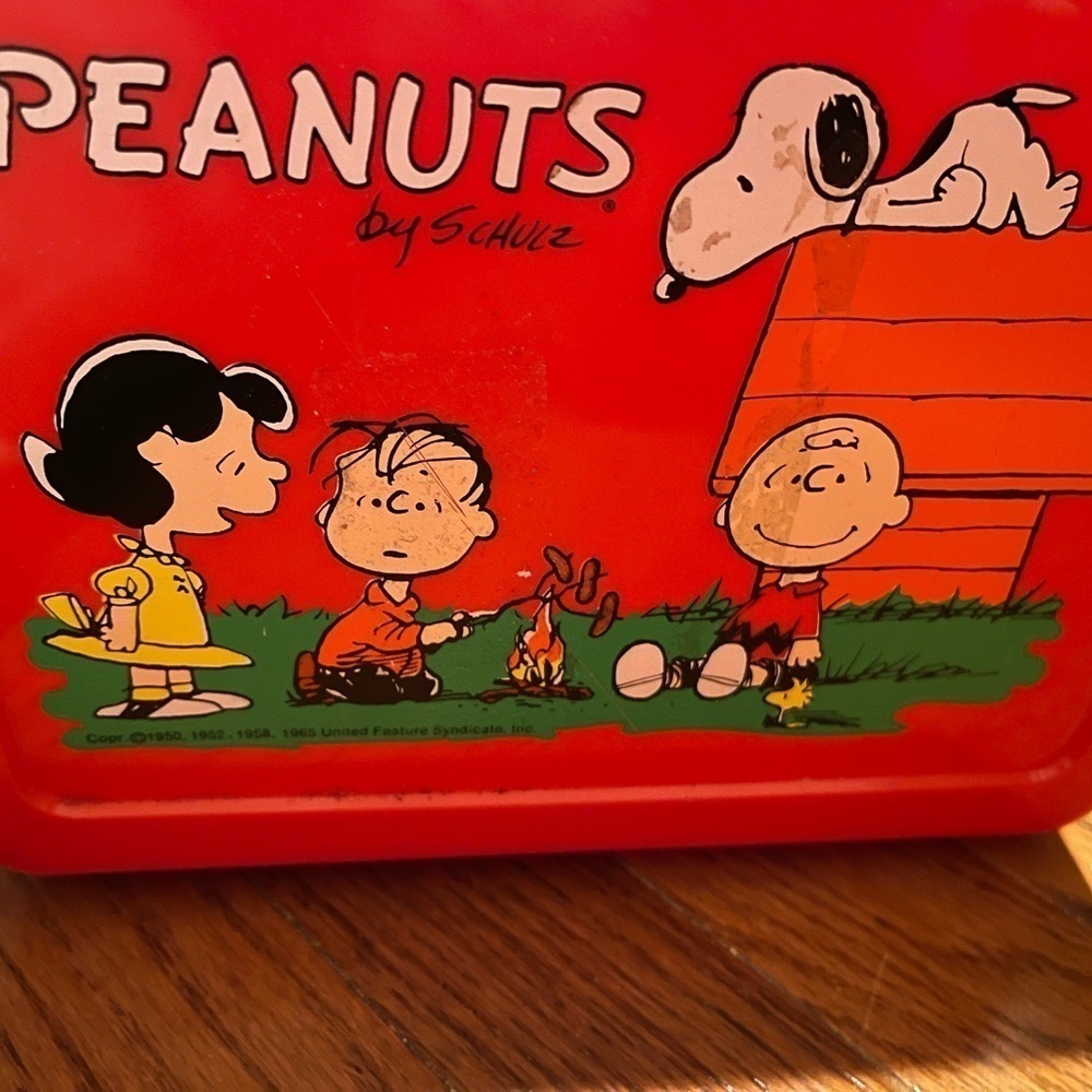 Vintage Peanuts Red Plastic Lunch Box 1965 By Schulz
